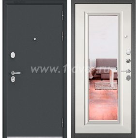Входная дверь Бульдорс (Mastino) Trust MASS-90 букле антрацит, белый софт 9S-140, зеркало - недорогие входные двери с установкой