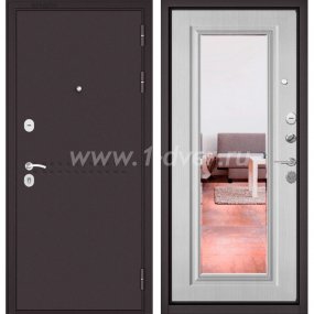 Входная дверь Бульдорс (Mastino) Trust MASS-90 букле шоколад R-4, белый софт 9S-140, зеркало - входные двери в коридор с установкой