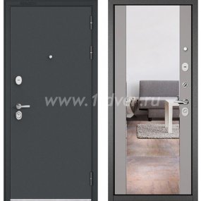 Входная дверь Бульдорс (Mastino) Trust Standart-90 черный муар металлик, эмаль светло-серая 9S-164, зеркало - металлические двери для дачи с установкой