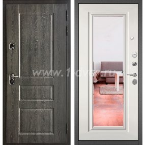 Входная дверь Бульдорс (Mastino) Trust Standart-90 БШ дуб графит 9SD-2, белый софт 9SD-140, зеркало - красивые входные двери с установкой