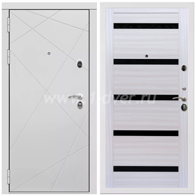 Входная дверь Армада Тесла СБ-14 Черное стекло Сандал белый 16 мм