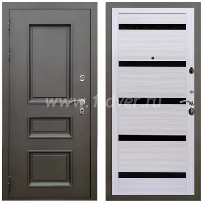 Входная дверь Армада Термо Корса (Фаренгейт) СБ-14 Черное стекло Сандал белый 16 мм