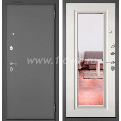 Входная дверь Бульдорс (Mastino) Trust Standart-90 букле графит, белый софт 9S-140, зеркало