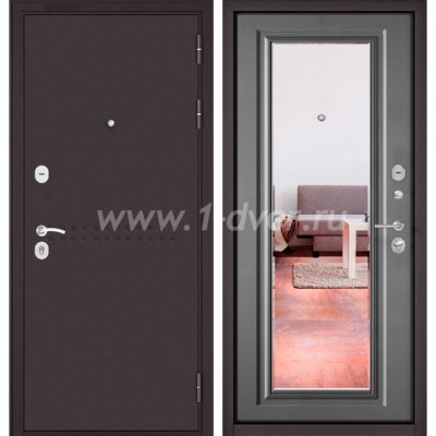 Входная дверь Бульдорс (Mastino) Trust MASS-90 букле шоколад R-4, бетон серый 9S-140, зеркало