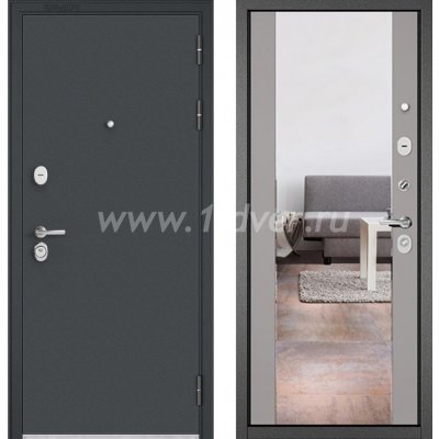 Входная дверь Бульдорс (Mastino) Trust Standart-90 черный муар металлик, эмаль светло-серая 9S-164, зеркало