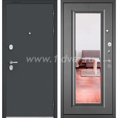 Входная дверь Бульдорс (Mastino) Trust Standart-90 черный муар металлик, бетон серый 9S-140, зеркало