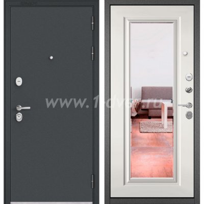 Входная дверь Бульдорс (Mastino) Trust Standart-90 черный муар металлик, белый софт 9SD-140, зеркало