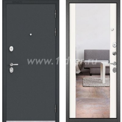 Входная дверь Бульдорс (Mastino) Trust Standart-90 черный муар металлик, белый софт 9S-164, зеркало