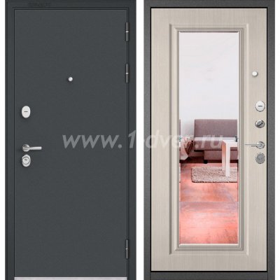 Входная дверь Бульдорс (Mastino) Trust Standart-90 черный муар металлик, ларче бьянко 9S-140, зеркало
