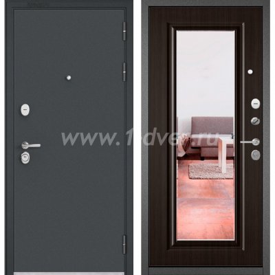 Входная дверь Бульдорс (Mastino) Trust Standart-90 черный муар металлик, ларче шоколад 9S-140, зеркало
