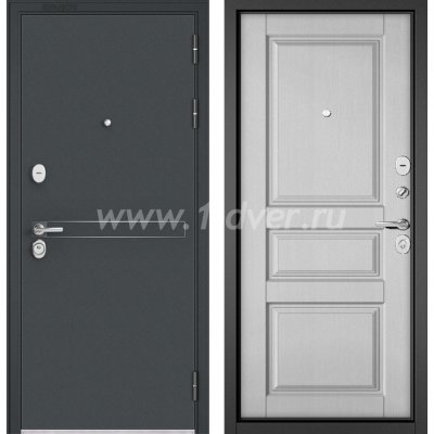 Входная дверь Бульдорс (Mastino) Trust Standart-90 черный муар металлик D-4, дуб белый матовый 9SD-2