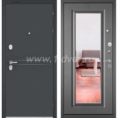 Входная дверь Бульдорс (Mastino) Trust Standart-90 черный муар металлик D-4, бетон серый 9S-140, зеркало