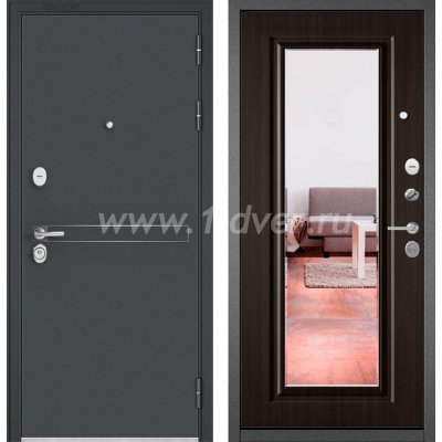 Входная дверь Бульдорс (Mastino) Trust Standart-90 черный муар металлик D-4, ларче шоколад 9S-140, зеркало