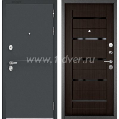 Входная дверь Бульдорс (Mastino) Trust Standart-90 черный муар металлик D-4, ларче шоколад CR-3, стекло