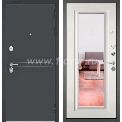 Входная дверь Бульдорс (Mastino) Trust Standart-90 черный муар металлик D-4, белый софт 9S-140, зеркало