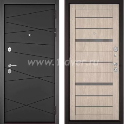 Входная дверь Бульдорс (Mastino) Trust Standart-90 БГ графит софт 9S-130, ясень ривьера айс CR-1, стекло
