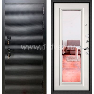 Входная дверь Бульдорс (Mastino) Trust MASS-90 черный матовый 9S-181, белый софт 9S-140, зеркало