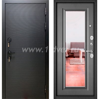 Входная дверь Бульдорс (Mastino) Trust MASS-90 черный матовый 9S-181, бетон серый 9S-140, зеркало