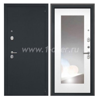 Входная дверь Интекрон Гектор черный шелк, ФЛЗ-120М белая матовая, зеркало