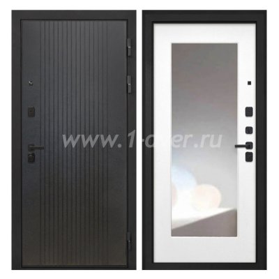 Входная дверь Интекрон Профит лофт черный, ФЛЗ120М белая матовая, зеркало