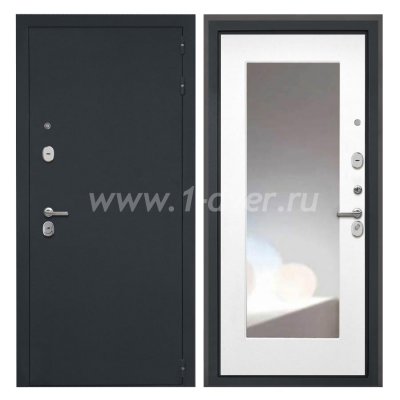 Входная дверь Интекрон Греция черный шелк, ФЛЗ120М белая матовая, зеркало