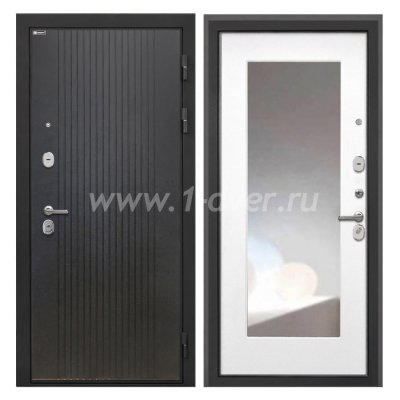 Входная дверь Интекрон Сицилия Remix лофт черный, ФЛЗ120М белая матовая, зеркало