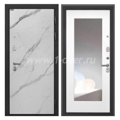 Входная дверь Интекрон Сицилия Remix мрамор арктик, ФЛЗ120М белая матовая, зеркало