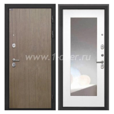 Входная дверь Интекрон Сицилия Remix шпон венге коричневый, ФЛЗ120М белая матовая, зеркало