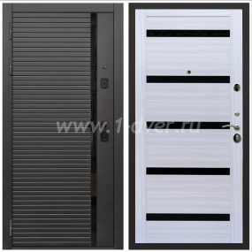 Входная дверь Армада Каскад black СБ-14 Черное стекло Сандал белый 16 мм - черные металлические двери  с установкой