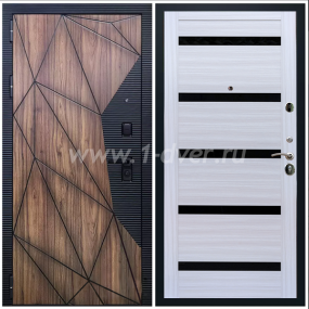 Входная дверь Армада Ламбо СБ-14 Черное стекло Сандал белый 16 мм - наружные металлические утепленные двери с установкой