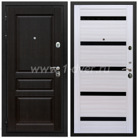 Входная дверь венге Армада Премиум-Н СБ-14 Черное стекло Сандал белый 16 мм - входные двери цвета венге с установкой