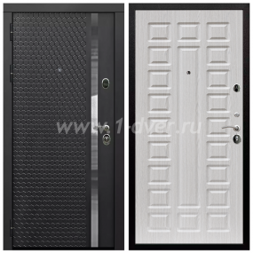 Входная дверь Армада Престиж Черная шагрень ФЛН-501 ФЛ-183 Сандал белый 16 мм - черные металлические двери  с установкой