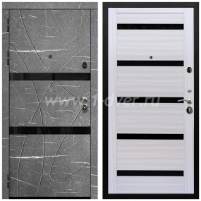 Входная дверь Армада Престиж Черная шагрень Торос графит ФЛС-25 СБ-14 Черное стекло Сандал белый 16 мм - входные двери нестандартных размеров с установкой