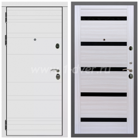 Входная дверь Армада Гарант Белый матовый линии горизонт СБ-14 Черное стекло Сандал белый 16 мм - легкие металлические двери с установкой