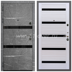 Входная дверь Армада Гарант Торос графит ФЛС-25 СБ-14 Черное стекло Сандал белый 16 мм - входные двери в Электростали с установкой