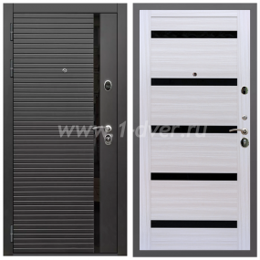 Входная дверь Армада Гарант Черная шагрень ФЛС-550 СБ-14 Черное стекло Сандал белый 16 мм - черные металлические двери  с установкой