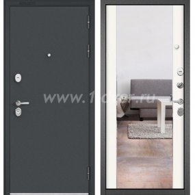 Входная дверь Бульдорс (Mastino) Trust Standart-90 букле графит, белый софт 9S-164, зеркало - двери с порошковым напылением с установкой