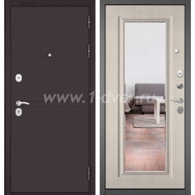 Входная дверь Бульдорс (Mastino) Trust MASS-90 букле шоколад R-4, ларче бьянко 9S-140, зеркало - металлические двери эконом класса с установкой