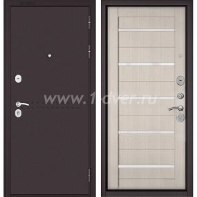 Входная дверь Бульдорс (Mastino) Trust MASS-90 букле шоколад R-4, ларче бьянко CR-3, стекло - одностворчатые металлические двери с установкой