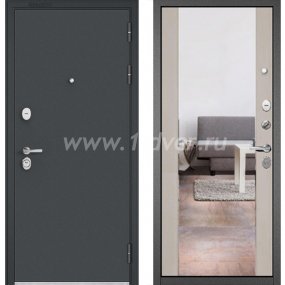 Входная дверь Бульдорс (Mastino) Trust Standart-90 черный муар металлик, дуб шале белый 9S-164, зеркало - недорогие входные двери с установкой
