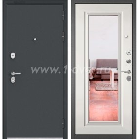 Входная дверь Бульдорс (Mastino) Trust Standart-90 черный муар металлик, белый софт 9SD-140, зеркало - входные двери российского производства с установкой