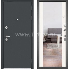 Входная дверь Бульдорс (Mastino) Trust Standart-90 черный муар металлик, белый софт 9S-164, зеркало - черные металлические двери  с установкой