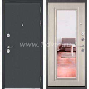 Входная дверь Бульдорс (Mastino) Trust Standart-90 черный муар металлик, ларче бьянко 9S-140, зеркало - черные металлические двери  с установкой