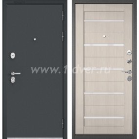 Входная дверь Бульдорс (Mastino) Trust Standart-90 черный муар металлик, ларче бьянко CR-3, стекло - металлические двери эконом класса с установкой