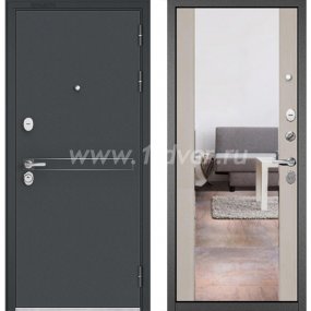 Входная дверь Бульдорс (Mastino) Trust Standart-90 черный муар металлик D-4, дуб шале белый 9S-164, зеркало - стандартные входные двери с установкой