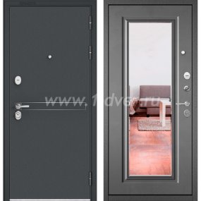 Входная дверь Бульдорс (Mastino) Trust Standart-90 черный муар металлик D-4, бетон серый 9S-140, зеркало - антивандальные входные двери с установкой