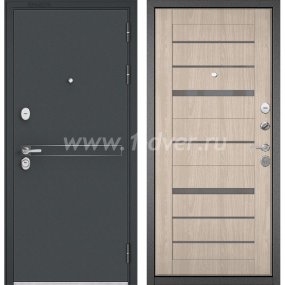 Входная дверь Бульдорс (Mastino) Trust Standart-90 черный муар металлик D-4, ясень ривьера айс CR-1, стекло - одностворчатые металлические двери с установкой