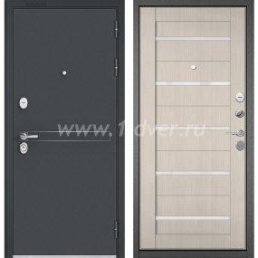 Входная дверь Бульдорс (Mastino) Trust Standart-90 черный муар металлик D-4, ларче бьянко CR-3, стекло - металлические двери по индивидуальным размерам с установкой