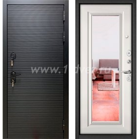 Входная дверь Бульдорс (Mastino) Trust MASS-90 черный матовый 9S-181, белый софт 9S-140, зеркало - черные металлические двери  с установкой