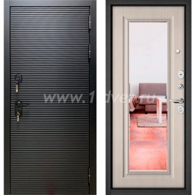 Входная дверь Бульдорс (Mastino) Trust MASS-90 черный матовый 9S-181, ларче бьянко 9S-140, зеркало - черные металлические двери  с установкой